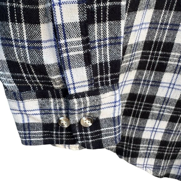 Windridge Mervyns Vintage Plaid Grunge Retro Mens Black White Flannel Shirt M - Picture 6 of 8